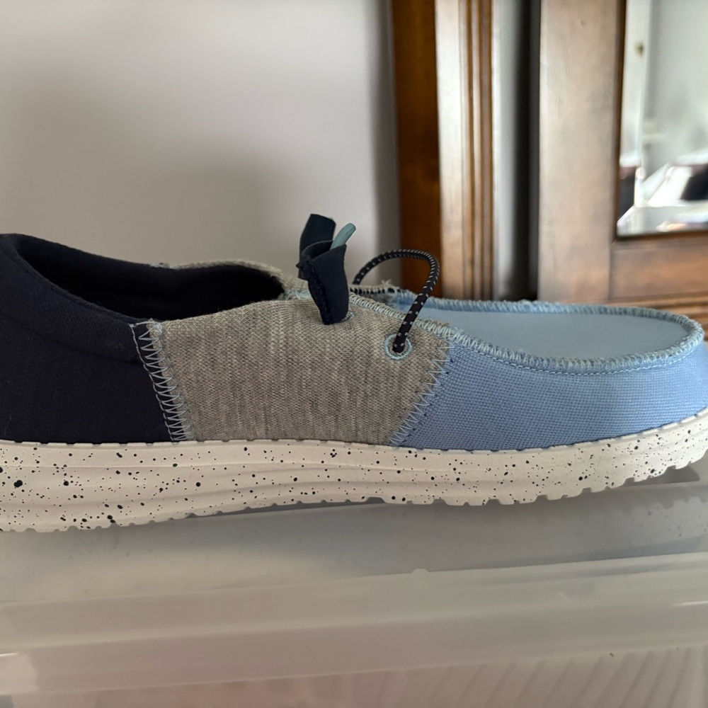 Hey Dude Blue and Gray Slippers Lightweight Comfort